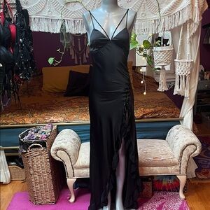 Widow Permanent Midnight silky satin maxi dress